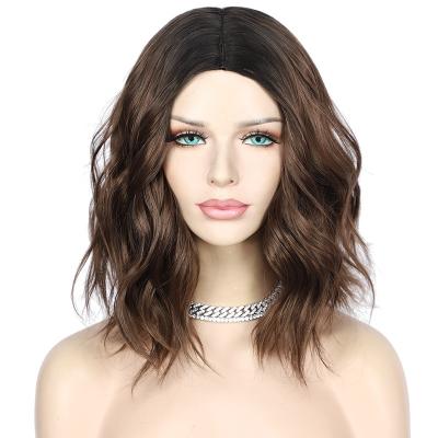 China Cheap Water Wave Brown Root Lace Front Wig No Lace Synthetic Wigs For Women Daily Wear Synthetic Wigs for sale