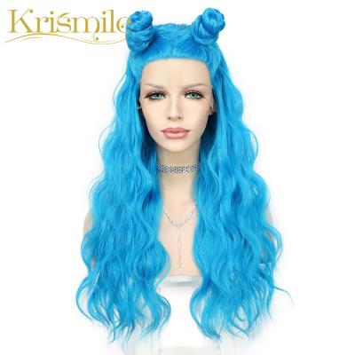 China High Temperature Party Krismile Cosplay Lace Wigs Long Water Straight Synthetic Blue Daily Wave Wig For Women Pre Plucked Hairline for sale