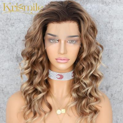 China krismile Deep Wave Ombre Wigs For Women Brown Synthetic Lace Front Wig Short Wavy Hair Heat Resistant Fiber Pre Plucked Hairline Daily for sale