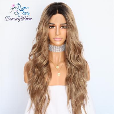 China Lvcheryl Synthetic Roots Front Lace Wigs Dark Brown Regular Wave Heat Resistant Blonde Hair Natural Wavy Long Hair Wigs For Women for sale