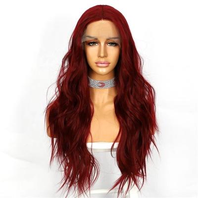 China Good quality synthetic body wave lace front wig for women red color wavy wigs lace front wigs christmas qingao for sale