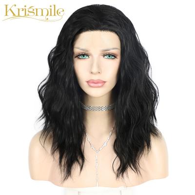 China Krismile Color 1b# Water Wave Synthetic Short Black Lace Front Wigs For Women Cosplay Summer Hair Daily High Temperature Party for sale