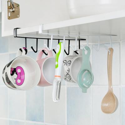 China 6 Metal Kitchen Hooks Kitchen Utensils Spoon Rack Kitchen Hook Kitchen Cabinet Viable Seamless Organizer Wall Hanging Rack for sale