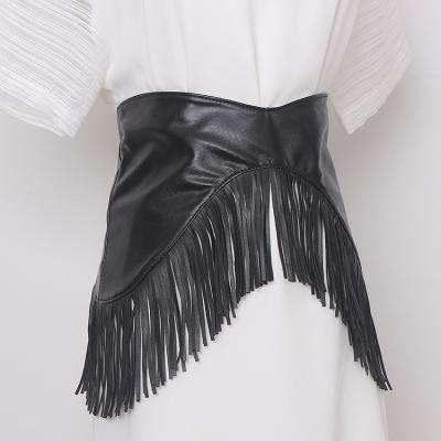 China New Fashion Design LOGO Fashion Tassels Waist Dress Belt Lady Wide Custom Fashion PU Soft Leather Women Dress Belts for sale