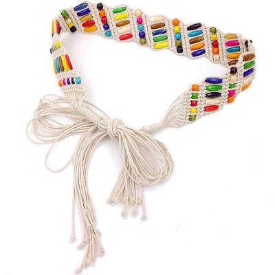 China 2019 High Quality Newest Fashion Supply Ladies Wooden Beaded Waist Belt Wax Handmade Bohemian Rope for sale