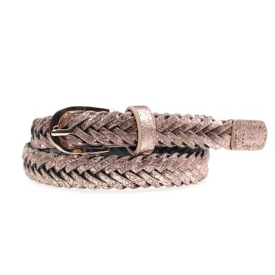 China Wholesale Fashion.Casual High Quality Glitter PU Handmade Woman Braided Belts for sale