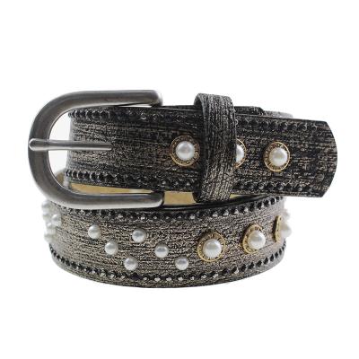 China Fashion.Casual new design camel ladies western belt studded belt with rivets and beads for sale