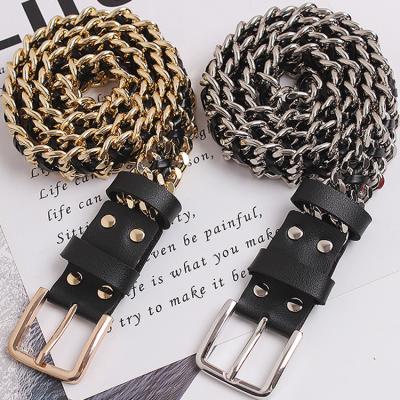 China 2020 fashion low moq fashion new design custom made pu chain braided lady women belts for sale