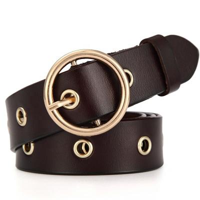 China High quality wholesale fashion round buckle grommet ladies genuine leather punk simple belt for sale