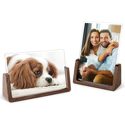 China Luxury Picture Frame 2 Packs - Rustic Wooden Picture Frames with Walnut Wood Base and High Definition Snap Free Acrylic Glass Covers for sale