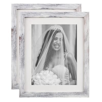 China Luxury 8x10 Picture Frames Set of 2 Distressed Grain White Wood Picture Frame for Gallery Wall Mount or Tabletop Display for sale