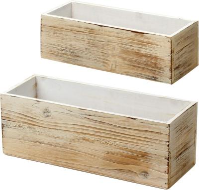 China American Style 2 Pcs Whitewash Wooden Planter Boxes Set Rectangle Planter For Indoor Plants Window Flower Pot Wooden Boxes for sale