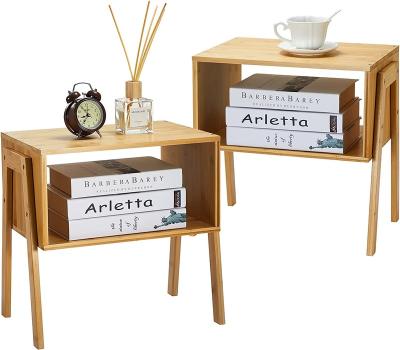 China (Height Adjustable) Bamboo Stackable End Tables , Wood Lounge Nightstand , High End Night Stands Set Of 2 for sale