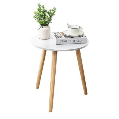 China (Height Adjustable) Round Side Table, White Nightstand Coffee End Table for Living Room, Bedroom, Small Spaces Bedside Table with Natural Wood Legs for sale