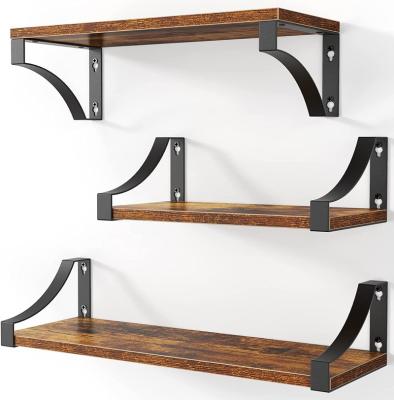 China Rustic Floating Shelves Wall Mounted Set of 3, Rustic Wooden Wall Shelves for Bedroom/Bathroom/Living Room Storage/Kitchen/Laundry Room for sale