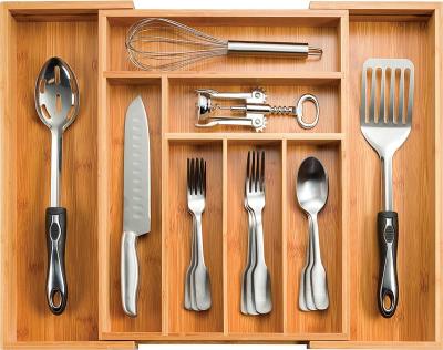 China Sustainable Expandable Bamboo Silverware Organizer - Kitchen Drawer Organizer, Utensil Holder - Drawer Organization and Storage in the Kitchen for sale