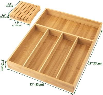 China Sustainable Bamboo Drawer Organizer, Stackable Utensil Organizer for Kitchen, Bamboo Storage Box Wooden Silverware Tray for Drawer for sale