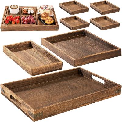 China Sustainable Rustic Wooden Serving Trays with Handle - Set of 7 - Large/Middle/Small/Mini-Nesting Universal Trays - For Breakfast, Cafe for sale