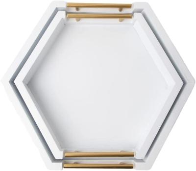 China Sustainable Honeycomb Serving Trays With Gold Handles Set Of 2 Hexagon Interlocking Bamboo Trays Large And Small Trays Set For Food for sale