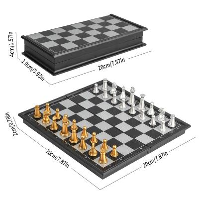 China Eco-Friendly Custom Folding Chess Board Set Morden Portable Magnetic Plastic 32 Gold and Silver Chess Pieces for sale