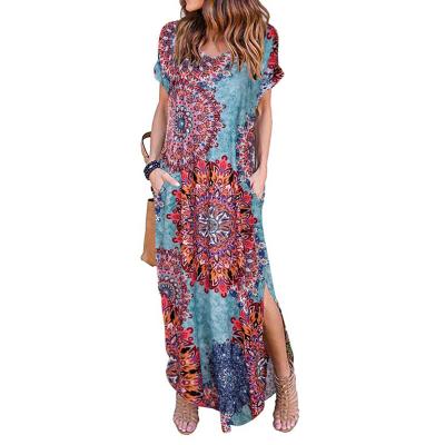 China Amazon anti-static hot sales plus size dress women's belt maxi dress indian new fashion print dress for sale