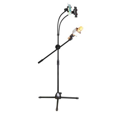 China Clip Stage Speech Mobile Phone Dual Microphone Stage Performance Marker K Song Vertical Song Microphone Tripod Living Floor Stand for sale