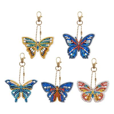 China Metal Butterfly Flowers Shaped 5D Diamond Painting Kit Keychain Sets for Art Craft Key Ring Decoration for sale