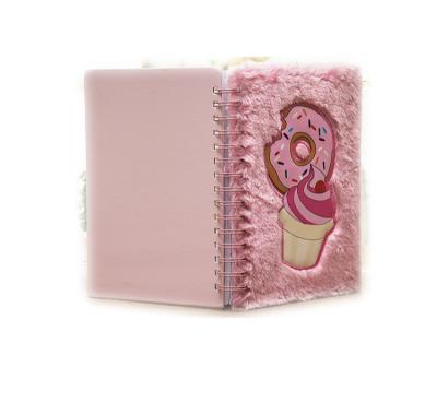 China New Pink Plush Ice Cream Donut Spiral Diary University Ordered Spiral Notebook/Beautiful Lined Diary Diary Journal Students for sale