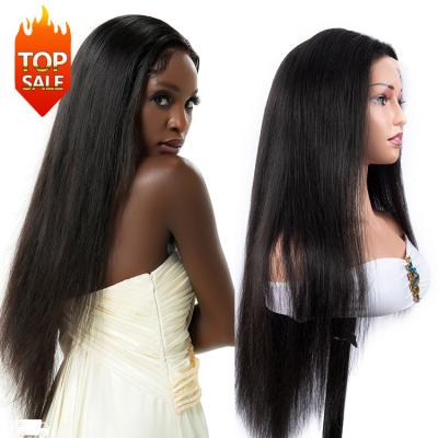 China Glueless Brazilian Straight Lace Wigs 13x4 HD Human Hair Transparent Bone Straight Full Lace Front Wig 30 Inches For Black Women for sale