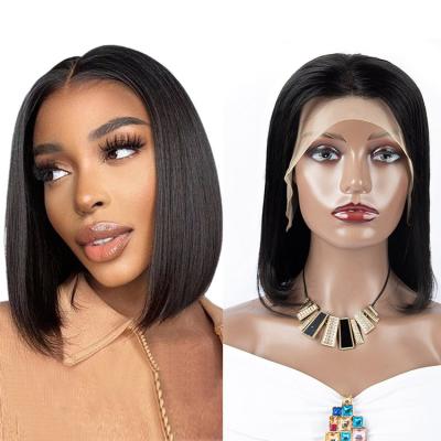 China Human Hair Straight Wigs-Natural Glueless Bob Wigs Lace Front Pixie Cut Blunt Cut Natural Black Straight Bob Wig Hd Lace Wig for sale