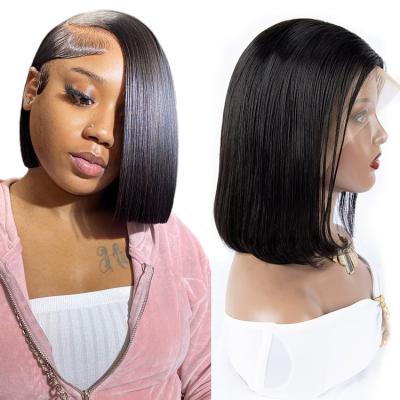 China Medium Inch Bob Wig For Black Women Double Part 8 Inch Bob Lace Front Human Hair Wig Free Part Short Straight Vietnamese Hair for sale