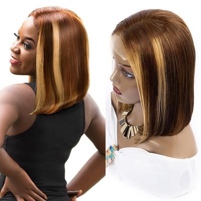 China OURI Hair Pre Plucked Highlight Straight Ombre Color Straight Bob Human Hair Lace Front Wigs, Short Bob Lace Wig 4X4 5X5 Closure for sale