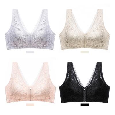 China Pump Fashion Roses Lace Up Bra Plus Size Women's Underwear No Sleep Comfortable Female Bralette Front Zip Shock Large Sexy Rims Lingerie for sale