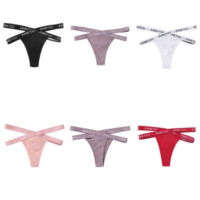 China 2021 New Viable Women's Sexy Thong FINETOO Letter G-Strings Panties High Split Cotton Threaded Briefs for sale