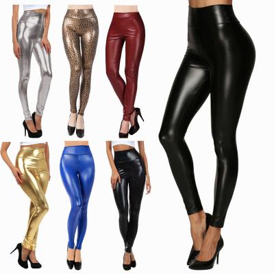 China Ladies Breathable Sexy High Waist Leather Pants Stretch Tight Casual Faux Leopard Print Women Leather Gaiters Trousers for sale