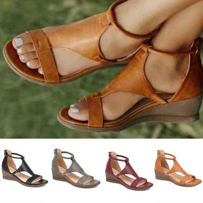 China PU Summer Women's Slope-Heel Sandals For Open-Toe Casual Zippers Going Out Ladies High Heel Shoes for sale