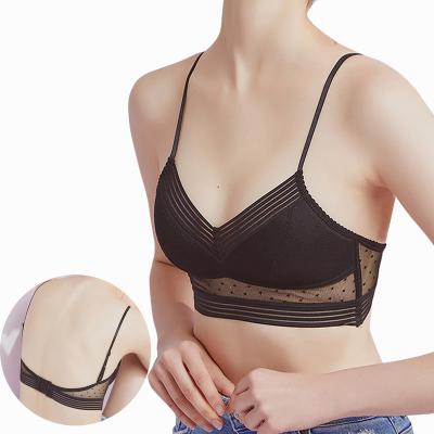 China Breathable women's low back bras slim sexy u push up lingerie bra cup straps young girl polka dot invisible lace backless thin dot neckline for sale