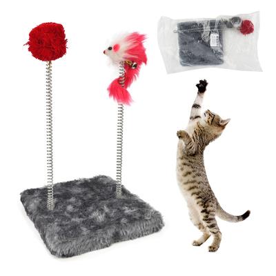 China Double Spring Popular Viable Cat Tree Plush Scratching Board Cat Scratching Toy for sale