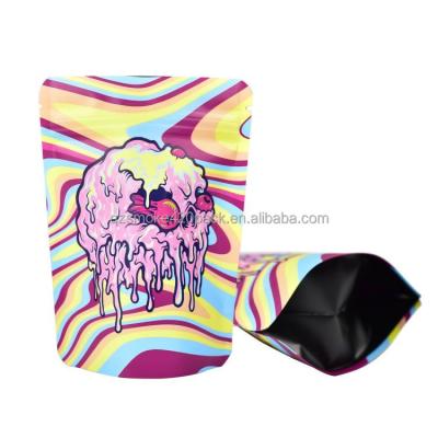 China Newest Design Disposable Edible Zipper Gummy Bags Smell Proof Packaging Cake Custom Printed Trippy Skull 3.5 Grams Printed Mylar Bag for sale