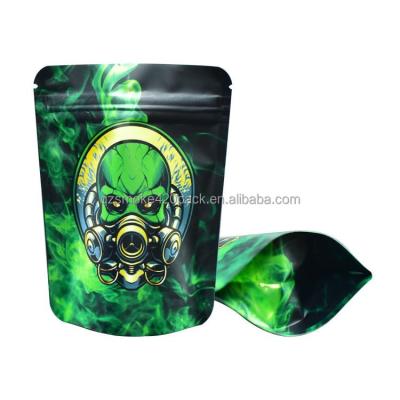 China New Disposable In Custom Printed Mylar Skull 3.5 Gram Gas Current Matte Smell Proof Dispensary Packaging Foil Resealable Bag for sale