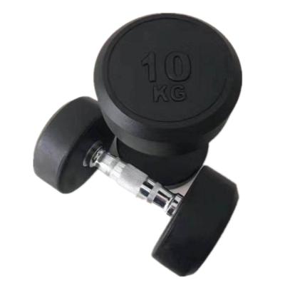 China Wholesale Free Weight Dumbbell Rubber Covered Weight Lifting Fixed Black Round Urethane Pound Dumbbells for sale