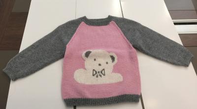 China Aglan Sleeve Bear Jacquard  Kids Knitted Sweater Pullover Cotton Crew Neck Anti Shrink for sale