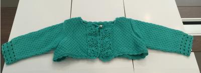 China Computer Pattern Knitted Girls Short Cardigan , Cotton Long Sleeve Green Crochet Sweater for sale