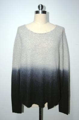 China Raw Edge Women Wool Cashmere Floral Print Sweater With Dip Dye Craft 14gg Knitted for sale