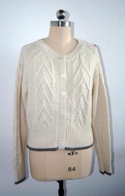 China Pure Cotton Long Sleeve Crew Neck Cardigan , Fashion Ladies Cable Sweater 550g weight for sale