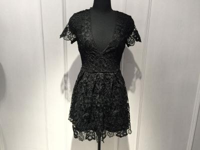 China Women Black Lace Dresses , Slim Fitting Short Sleeve Deep V Neck Dresses for sale