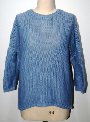 China Blue Round Neck High Low Bottom Thick sweater Half Dropped Sleeve for sale