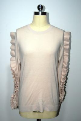 China Wool Silk Ladies Pullover Sweaters , Long Sleeve With Ruffle , Round Neck Slim Fit for sale