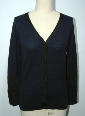 China Sexy V Ncek Ladies Cardigan Sweater , Contrast Placket and Sleeves , Rib Cuff for sale