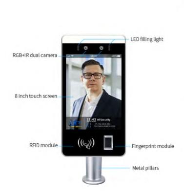 중국 Motion Detection 8 Inch Touch Sensor AI Face Recognition Device With Finger Print And Rfid Card Reader 판매용